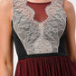 Elegant Sheer Maxi Dress with Lace Bodice and Flowing Skirt
