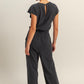 HYFVE Back Keyhole Round Neck Cap Sleeve Drawstring Jumpsuit