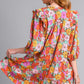 Umgee Full Size Ruffled Flower Print Tie Neck Tiered Dress Plus Size