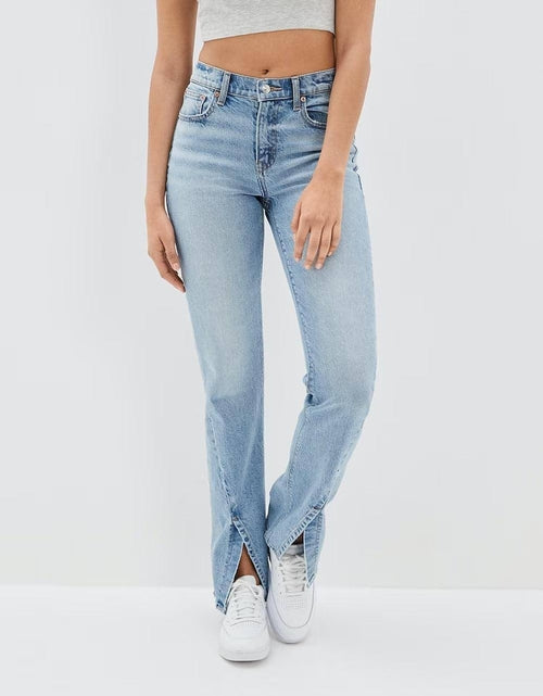 Commuter Split Straight Pants Fashionable Stretch Washed Jeans Women Bottom