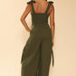 Smocked wide leg cargo jumpsuit
