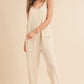 Side Pockets Pants Sleeveless V Neck Jumpsuit