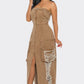 Vintage Washed Distressed Cargo Maxi Dress
