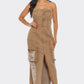 Vintage Washed Distressed Cargo Maxi Dress