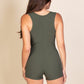 Solid Ribbed Slit Neckline Sleeveless Romper