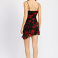 RUCHED ASYMMETRICAL NECK DRESS WITH RUFFLE DETAIL