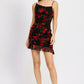 RUCHED ASYMMETRICAL NECK DRESS WITH RUFFLE DETAIL