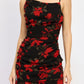 RUCHED ASYMMETRICAL NECK DRESS WITH RUFFLE DETAIL