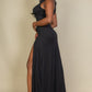 Plunge Neck Thigh Split Dress