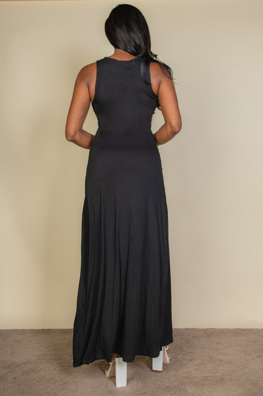 Plunge Neck Thigh Split Dress