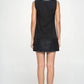 Sleeveless Shift Dress with Faux Leather Trim