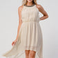 Sleeveless High-Low Beaded Neckline Dress