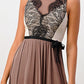 Elegant Sheer Maxi Dress with Lace Bodice and Flowing Skirt