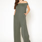 Women's Off Shoulder Wide Leg Jumpsuit With Pockets