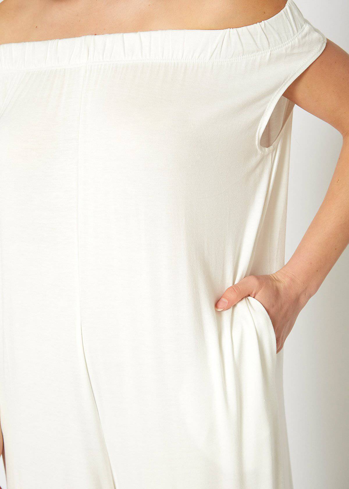 Women's Off Shoulder Wide Leg Jumpsuit With Pockets