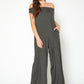 Women's Off Shoulder Wide Leg Jumpsuit With Pockets