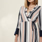 Women's Printed Wrap Dress With Cuff Binding in Multi Stripe