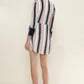 Women's Printed Wrap Dress With Cuff Binding in Multi Stripe