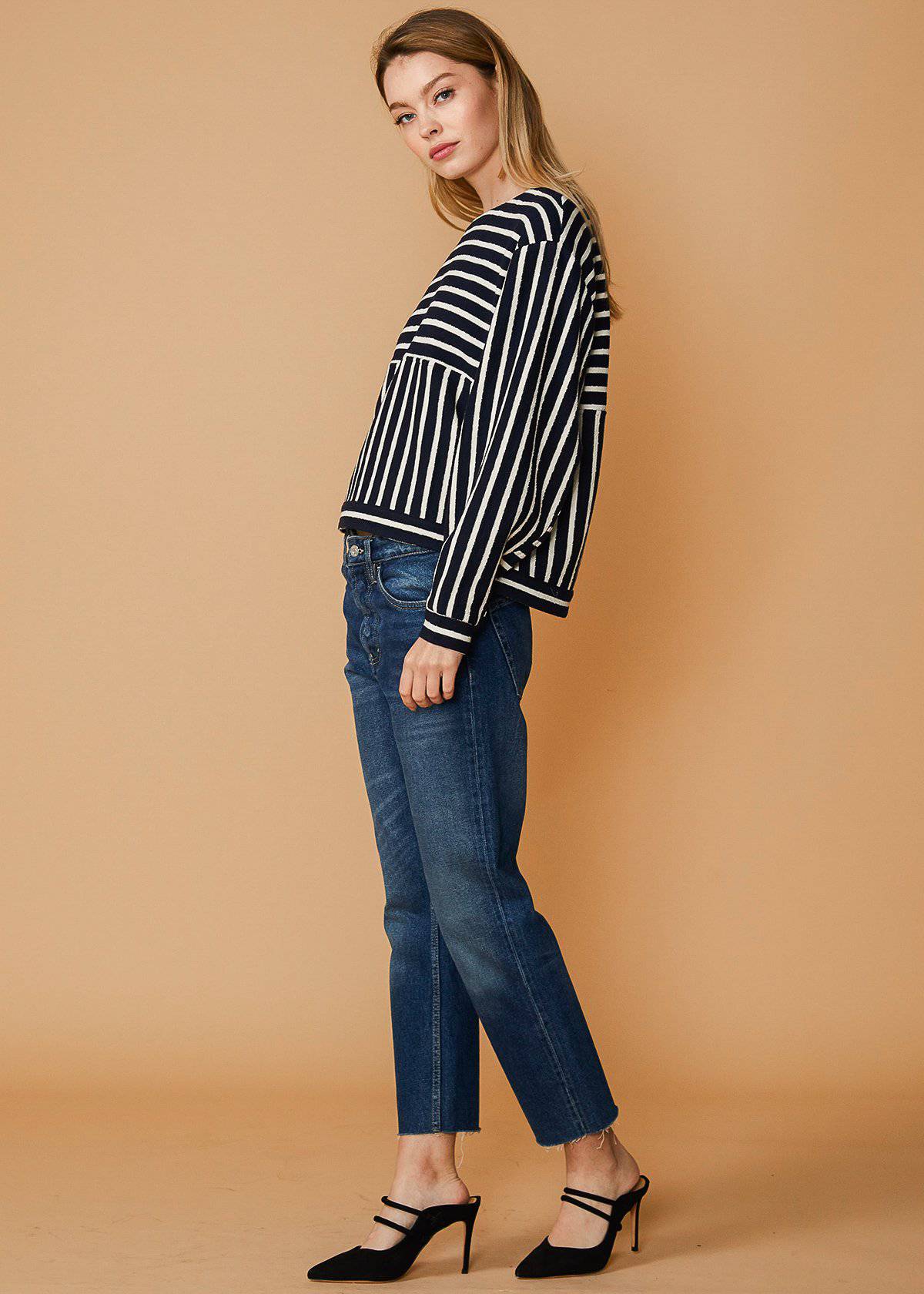 Stripe Dolman Sweatshirt in Midnight Stripe Top