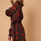 Plaid-polkadot Mini Wrap Dress in Brick
