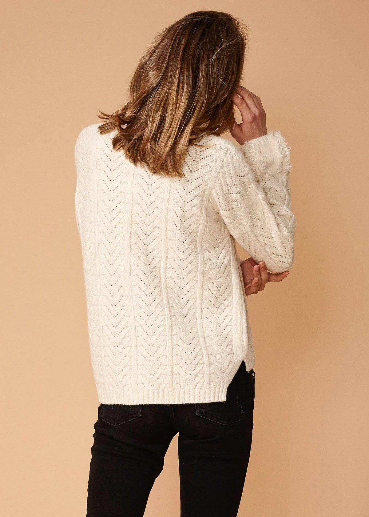 Women's Turtle Neck Fringe Sweater Top in Natural