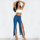 UrbanEase™ Women Bottom Zipper Jeans Women Unique Dark Blue Denim