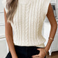 Oatmeal Cable Knit High Neck Sweater Vest Top