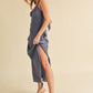Aemi + Co Ruched Side Slit Cutout Back Maxi Cami Dress