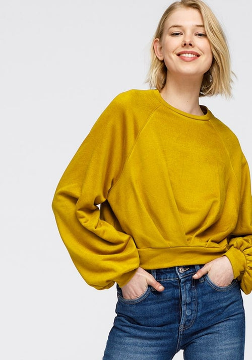 Women's Crewneck Ruched Sleeve Sweatshirt Top