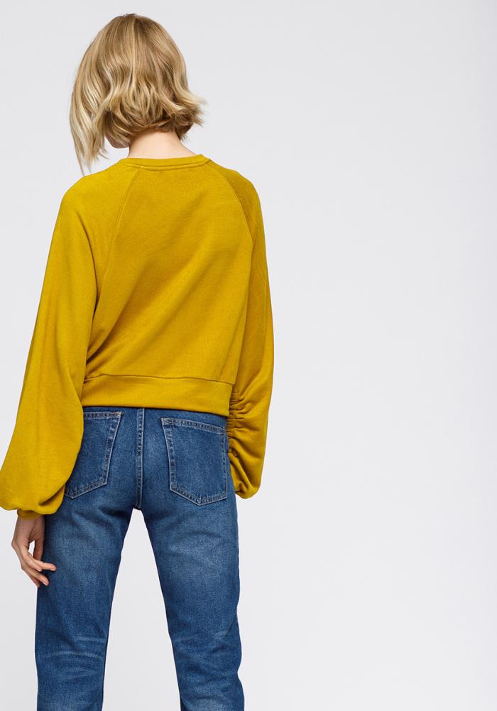 Women's Crewneck Ruched Sleeve Sweatshirt Top