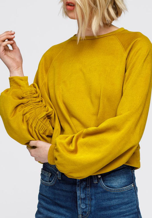 Women's Crewneck Ruched Sleeve Sweatshirt Top