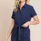 Lime 'N' Chili Collared Button Down Romper with Tie Belt