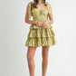 MABLE Floral Print Shoulder Tie Layered Mini Dress