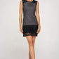 Sleeveless Textured Dress with Lace Trim Hem