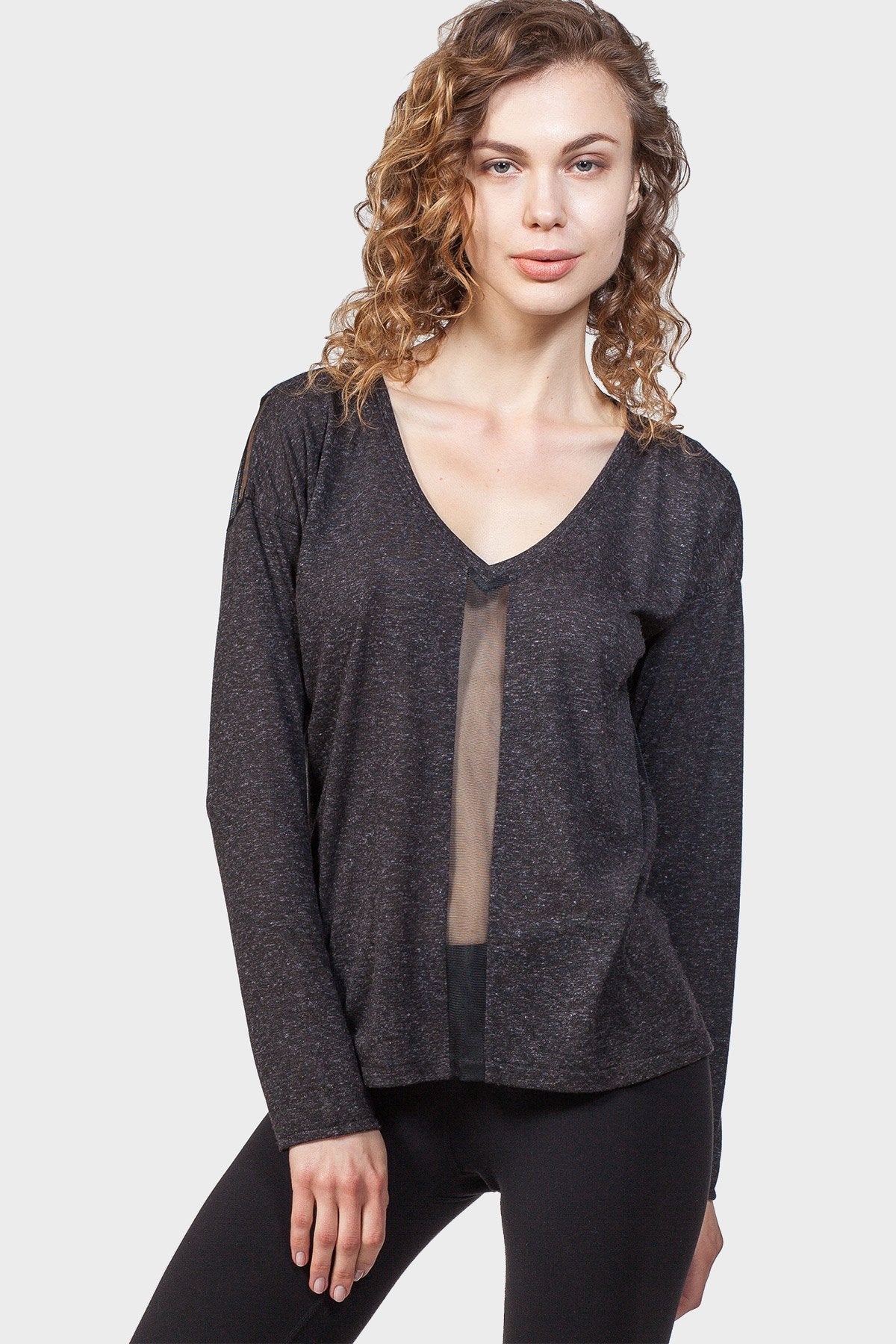 MESH PANEL LONG SLEEVE TEE TOP