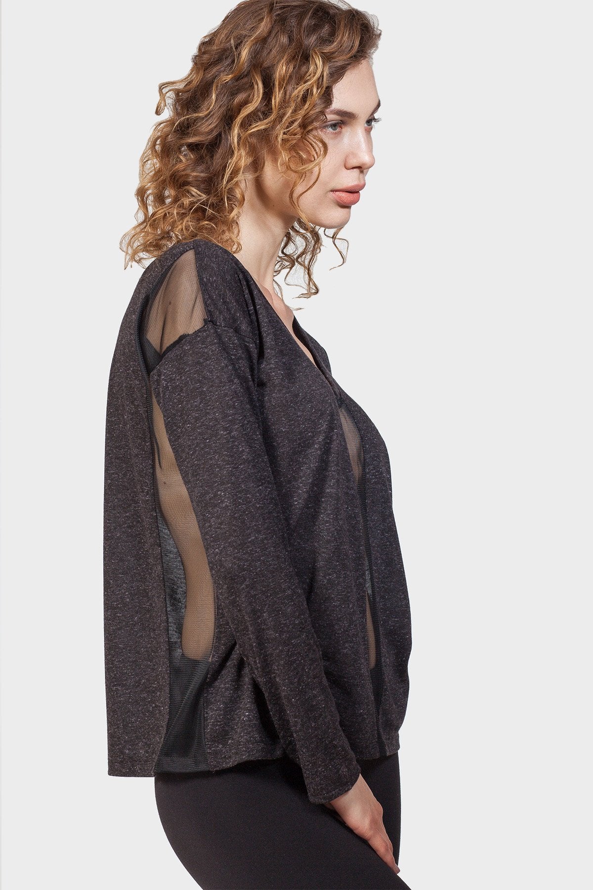 MESH PANEL LONG SLEEVE TEE TOP
