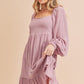 Aemi + Co Ruffled Hem Square Neck Balloon Sleeve Mini Dress