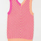 Strawberry Pink Contrast Chevron Knit V Neck Sweater Vest Top