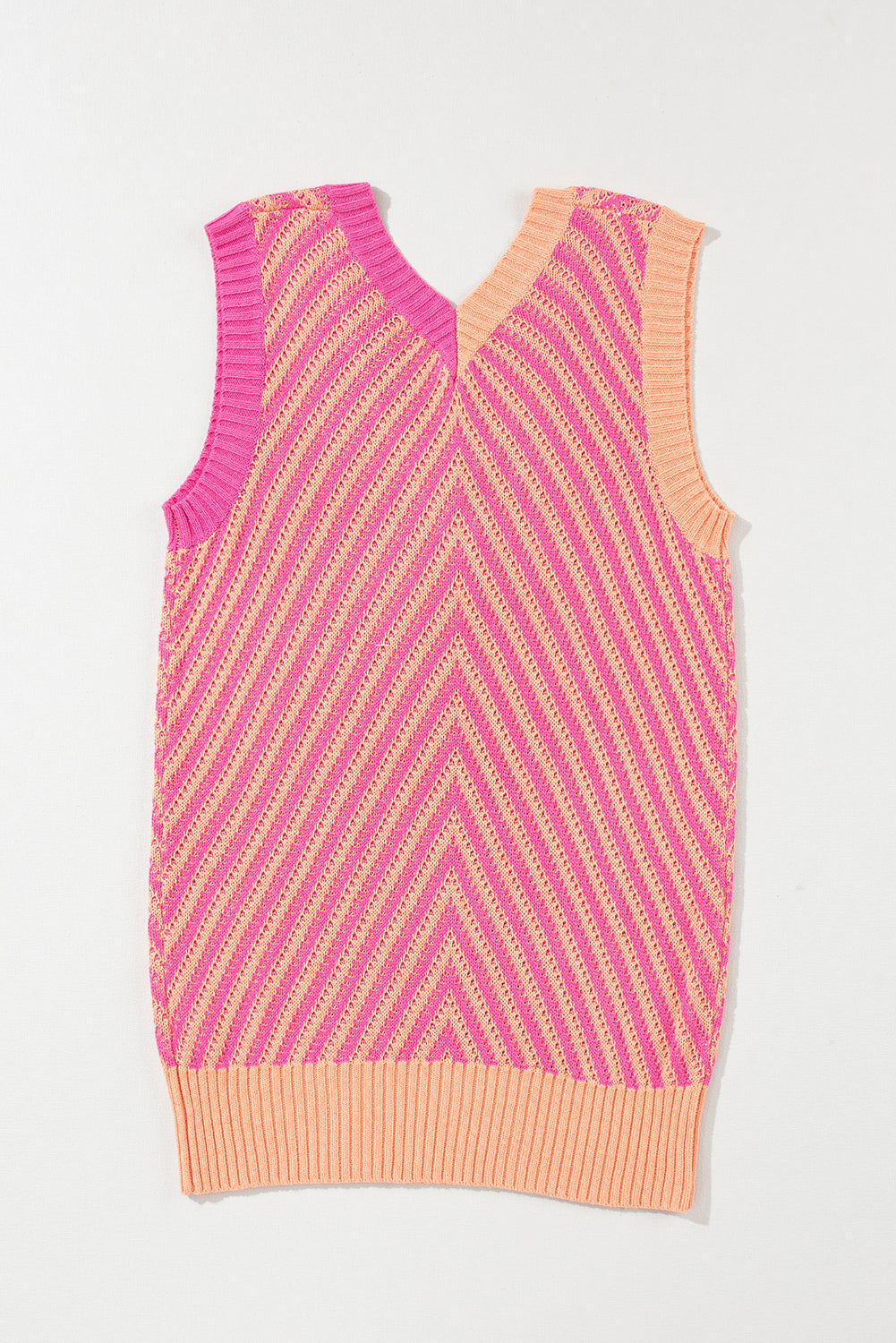 Strawberry Pink Contrast Chevron Knit V Neck Sweater Vest Top