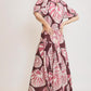 Umgee Full Size Printed Notched Puff Sleeve Midi Dress Plus Size