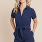Lime 'N' Chili Collared Button Down Romper with Tie Belt