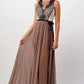 Elegant Sheer Maxi Dress with Lace Bodice and Flowing Skirt
