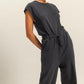 HYFVE Back Keyhole Round Neck Cap Sleeve Drawstring Jumpsuit
