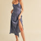 Aemi + Co Ruched Side Slit Cutout Back Maxi Cami Dress