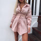 Elegant belt white office shirt dress Women lantern sleeve