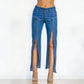 UrbanEase™ Women Bottom Zipper Jeans Women Unique Dark Blue Denim