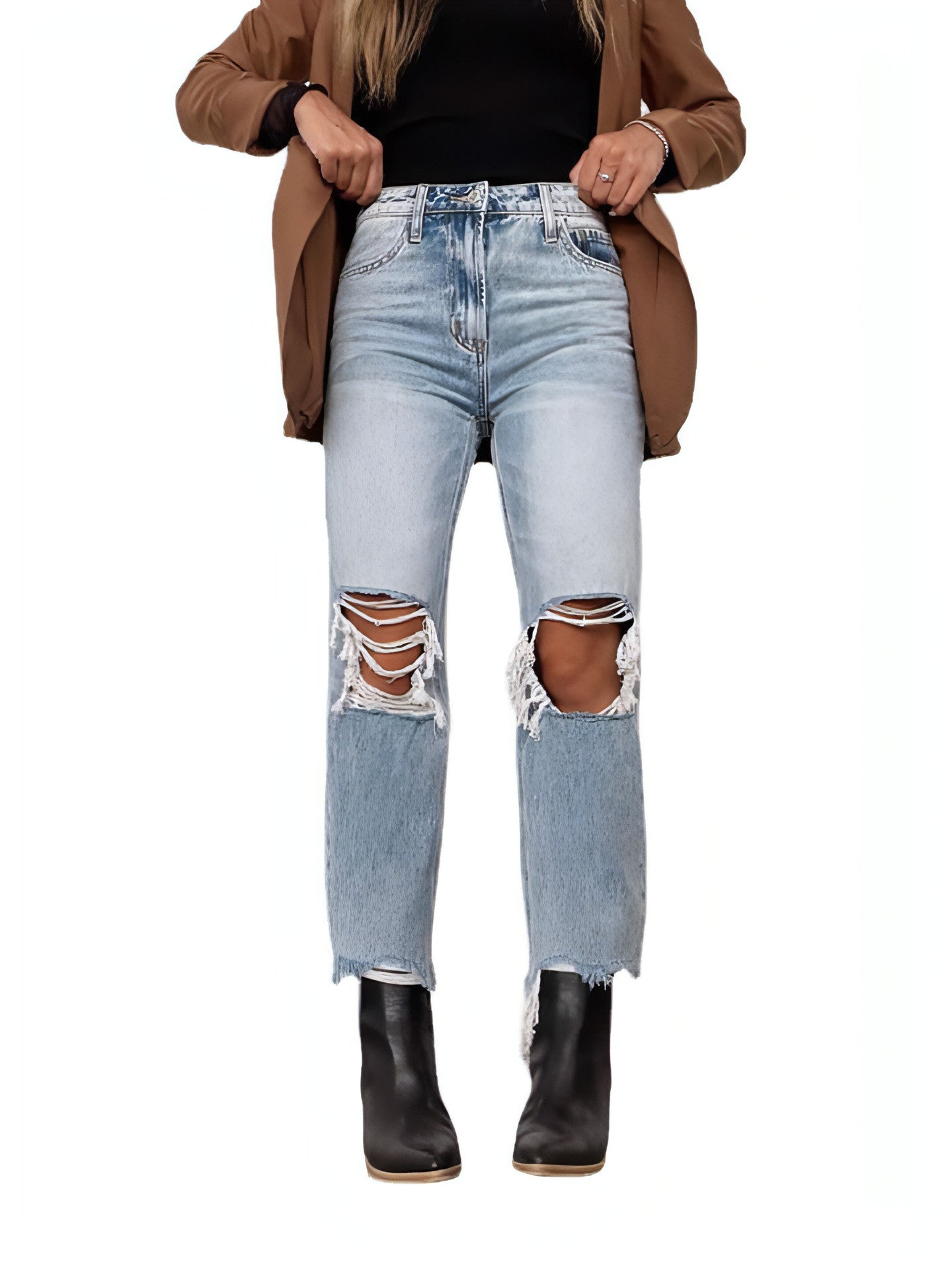 UrbanEase™ High Waist Bottom Loose Straight Trousers Women Jeans