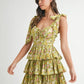 MABLE Floral Print Shoulder Tie Layered Mini Dress