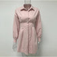 Elegant belt white office shirt dress Women lantern sleeve