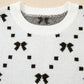 White Bow Pattern Buttoned Side Cropped Top Sweater Vest